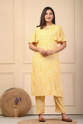 Rayon Elegant Kurtis Pant Set in Yellow and Pink