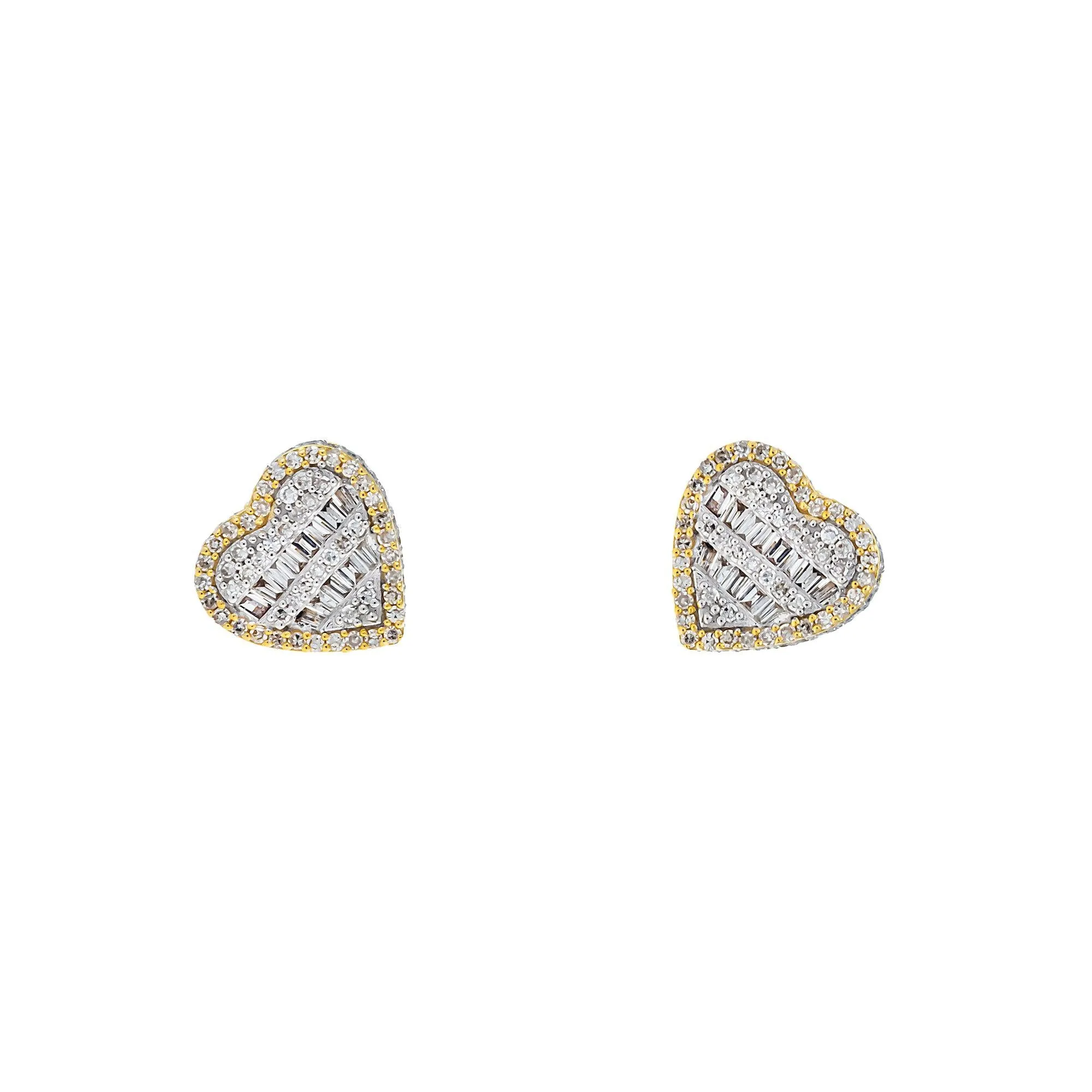 10K GOLD BAGUETTE DIAMOND HEART EARRINGS 0.58 CTW