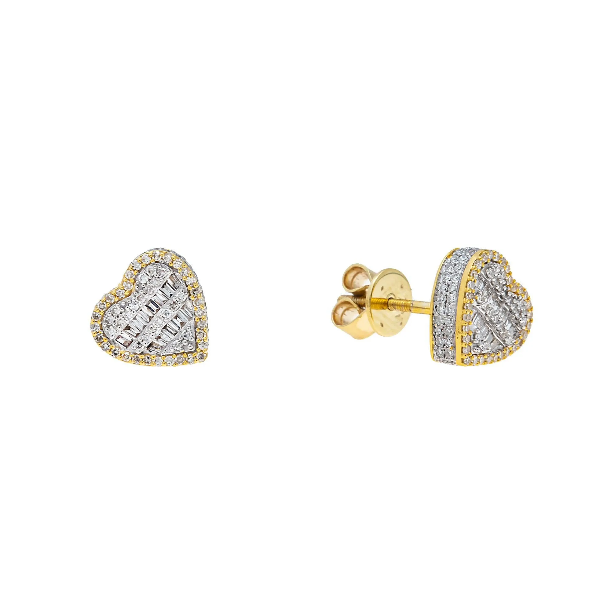 10K GOLD BAGUETTE DIAMOND HEART EARRINGS 0.58 CTW