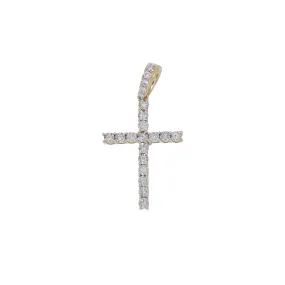 10K GOLD ILLUSION SET DIAMOND SINGLE ROW CROSS PENDANT 0.25 CT