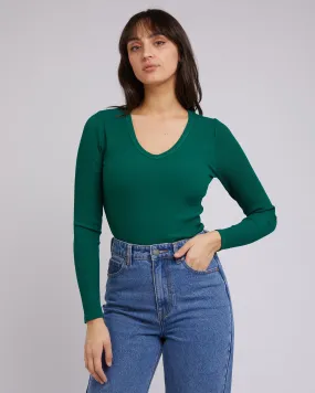 All About Eve Rib V Neck L/S Top Emerald