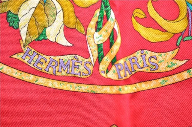 Auth HERMES Carre 90 Scarf "PIERRES d' ORIENT et d' OCCIDENT" Silk Red 9650D