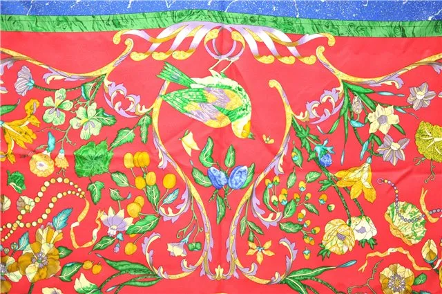 Auth HERMES Carre 90 Scarf "PIERRES d' ORIENT et d' OCCIDENT" Silk Red 9650D