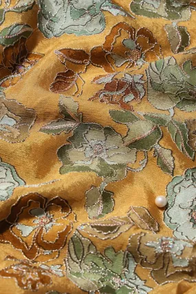 Beautiful Floral Position Print On Sequins Embroidery Mustard Viscose Chinnon Chiffon Fabric