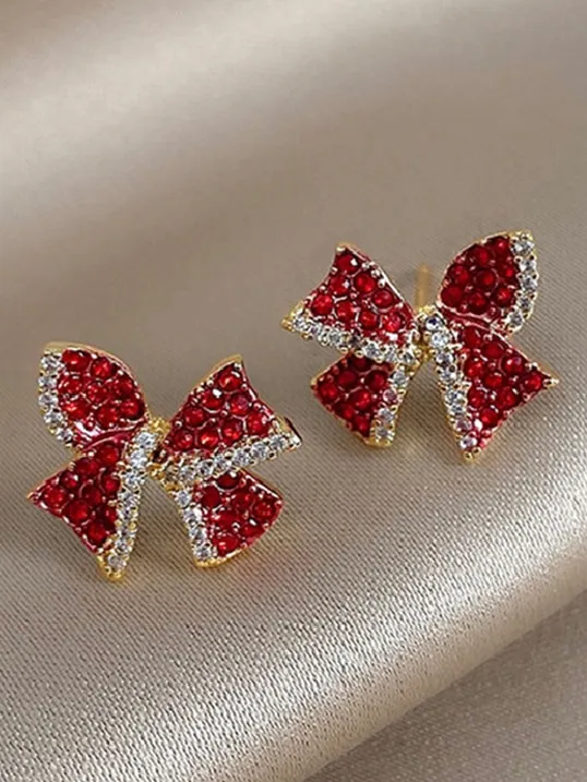 Bedazzled Bow Christmas Stud Earrings