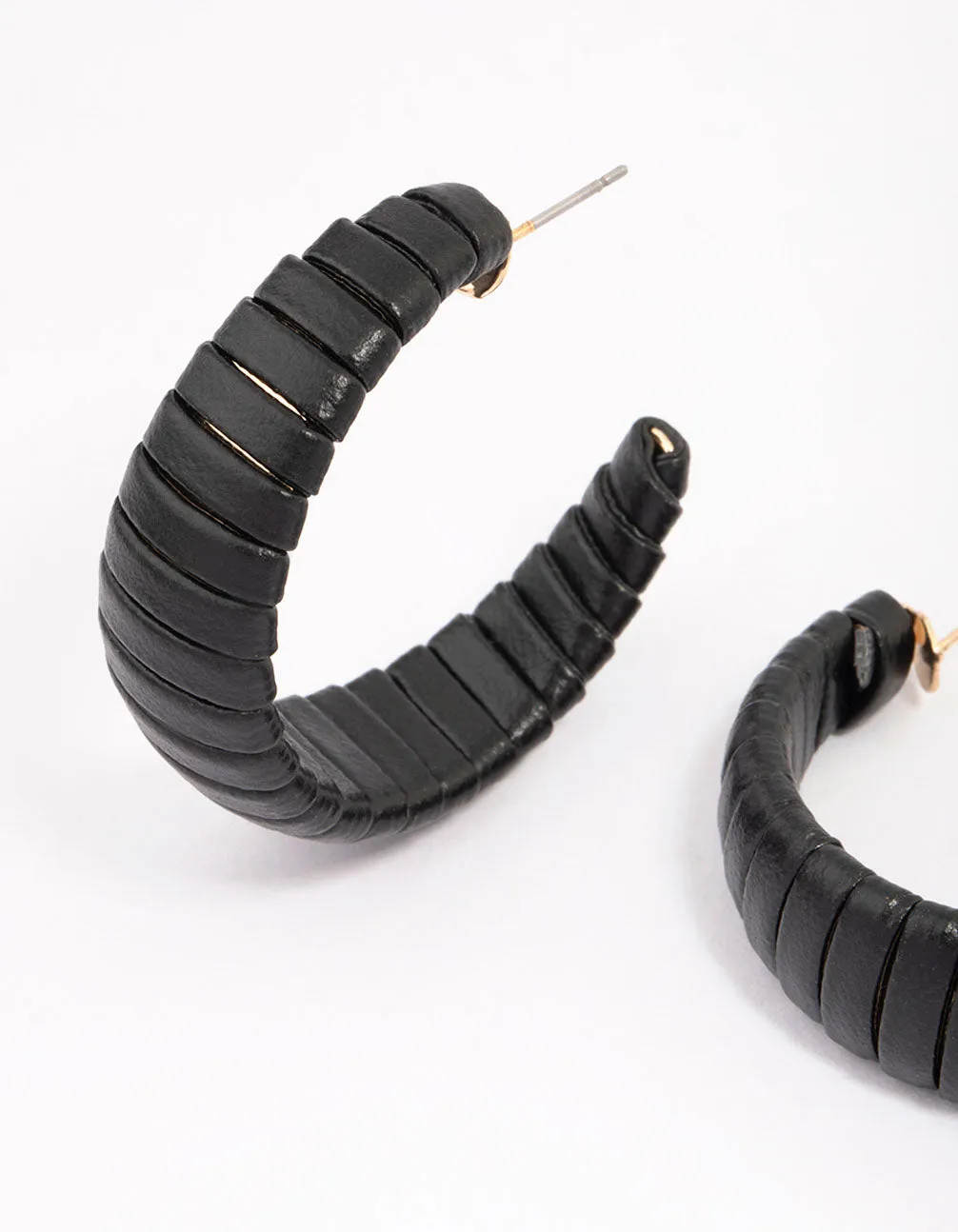 Black Faux Leather Wrapped Hoop Earrings