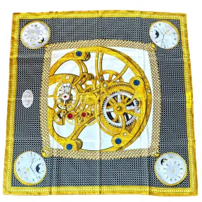 BREGUET Silk Scarf "Les Montres" - Grey, Gold & Cream