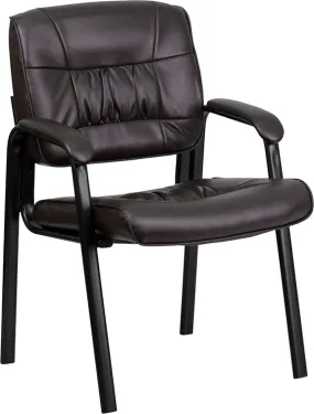 Brown LeatherSoft Executive Side Reception Chair with Black Metal Frame [BT-1404-BN-GG]