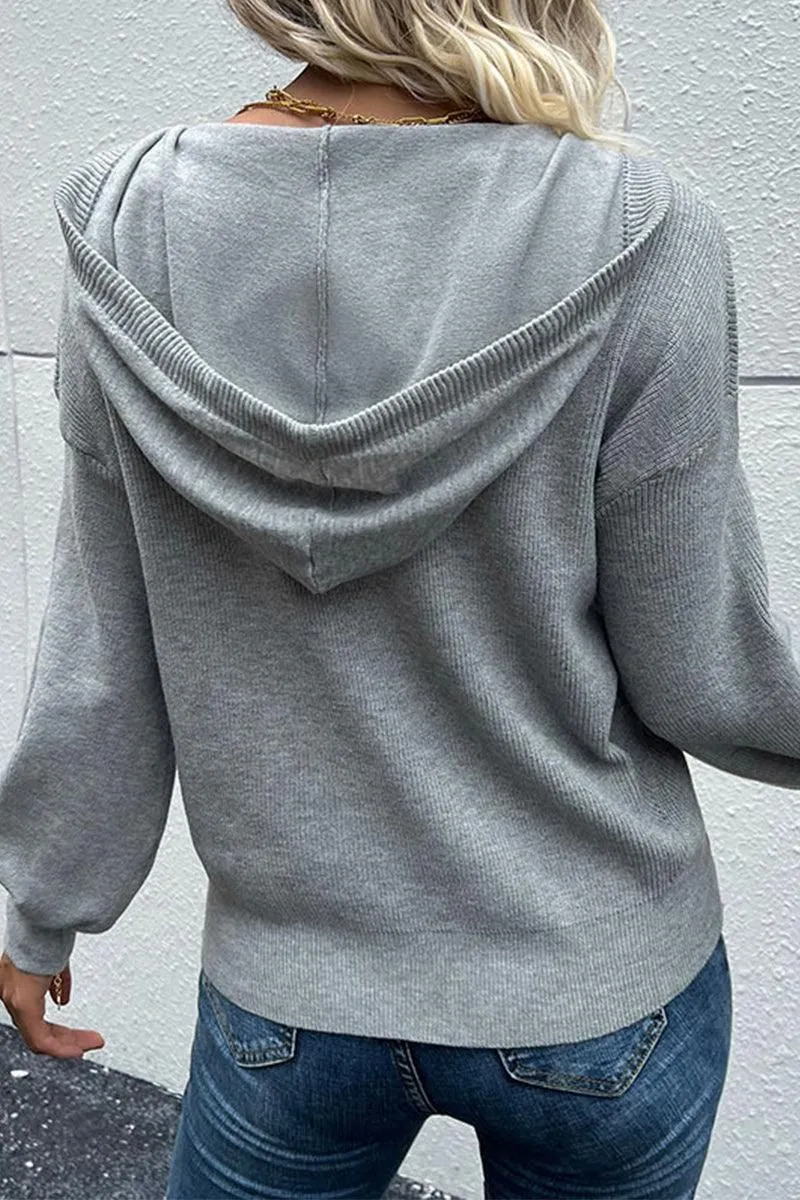 BUTTON NECK HOODIE CASUAL TOP