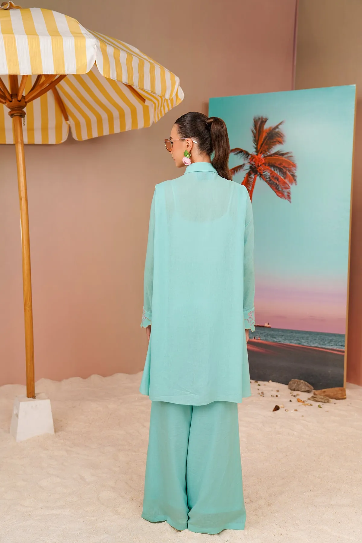 Buttonscarves X Jovian Paradiso Paloma Long Shirt In Light Turquoise