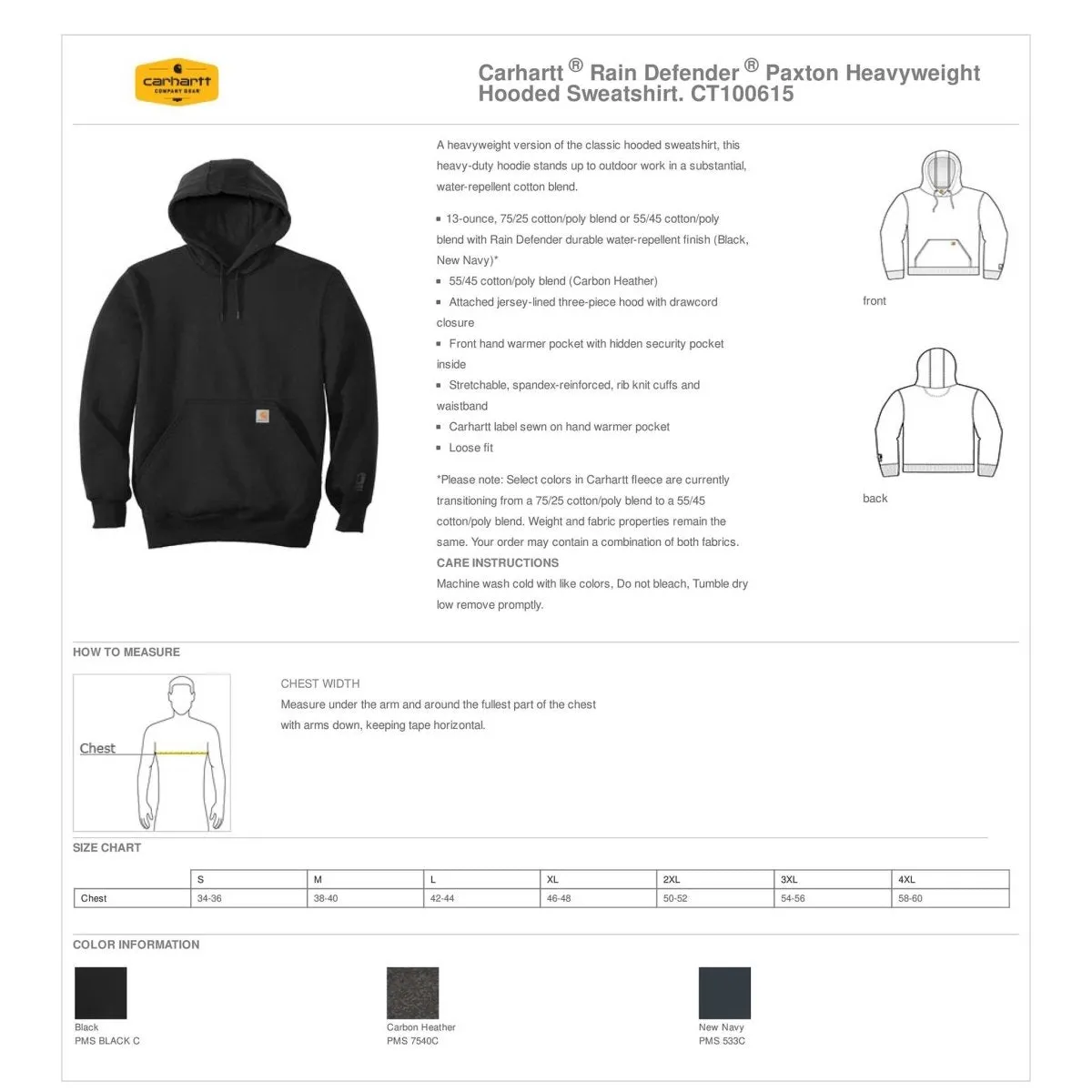 Carhartt Paxton Rain Defender Hoodie Sweatshirt Customized