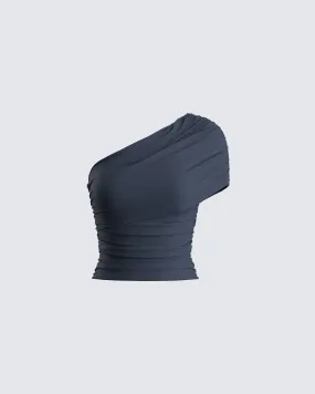 Charlize Navy One Shoulder Top