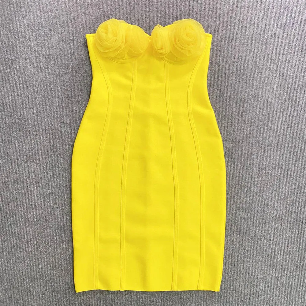 CLARISA Strapless Yellow Mini Bandage Dress