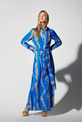 Cobalt Abstract LS Maxi Shirt Dress