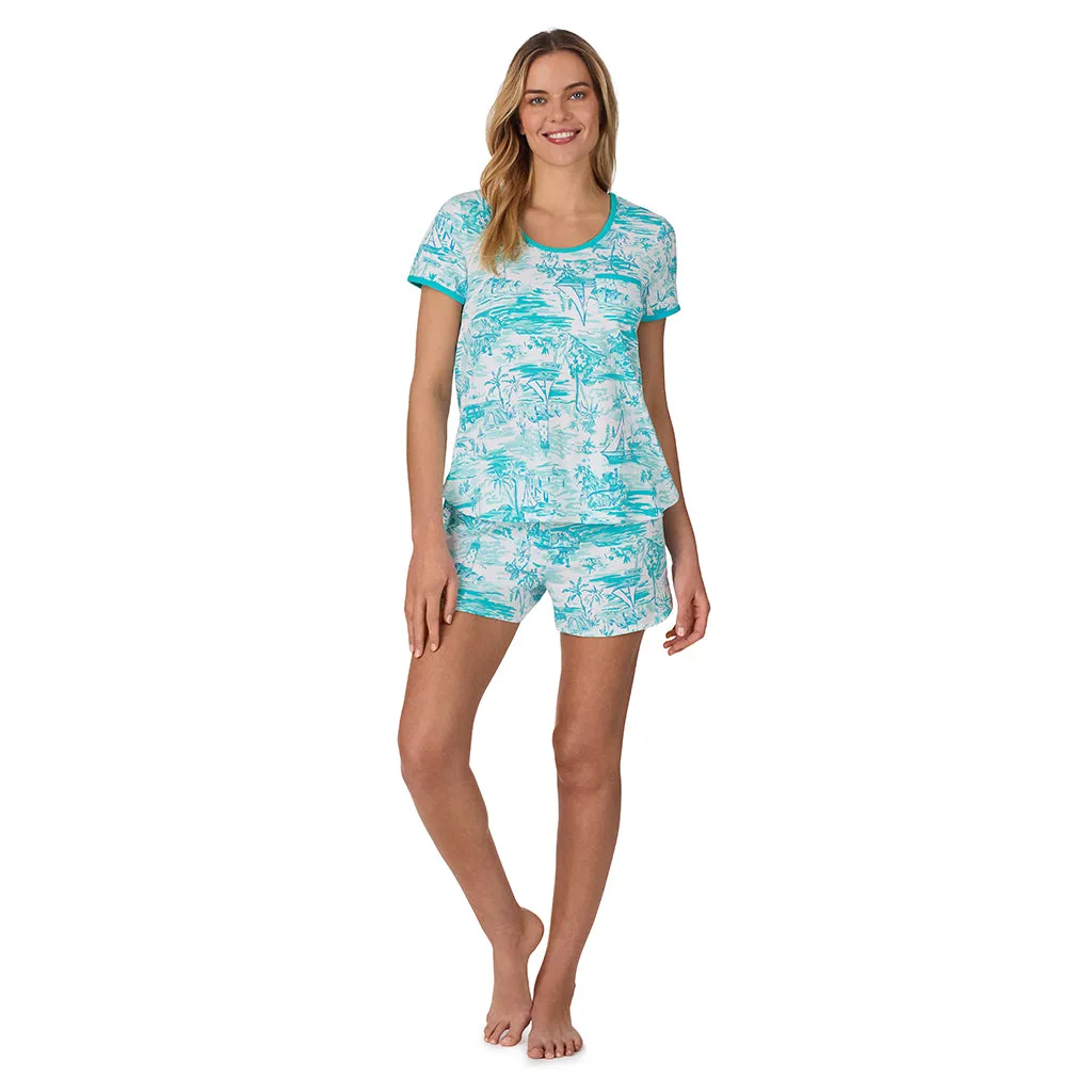 Cotton-Blend Short Sleeve Top with Short Pajama Set