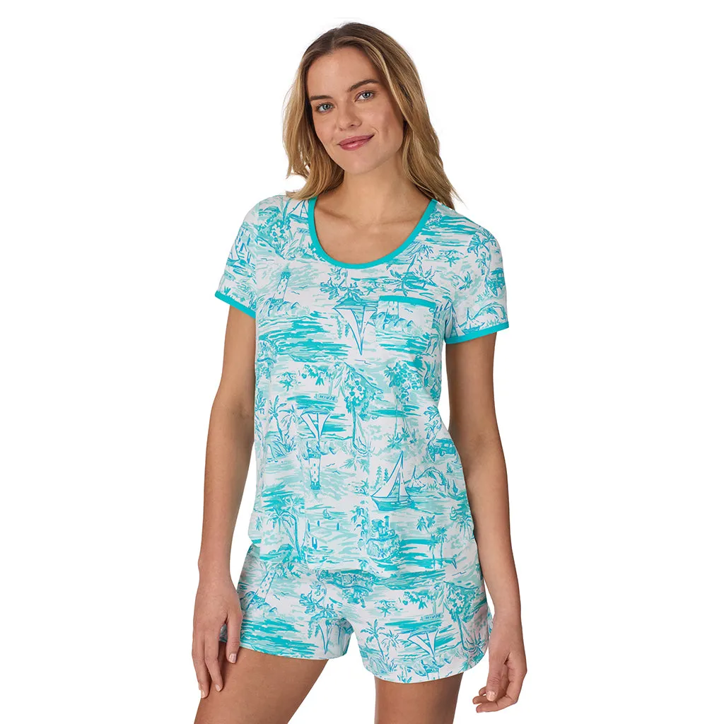 Cotton-Blend Short Sleeve Top with Short Pajama Set