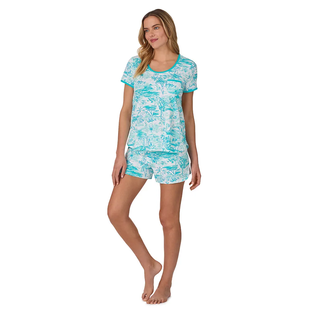 Cotton-Blend Short Sleeve Top with Short Pajama Set