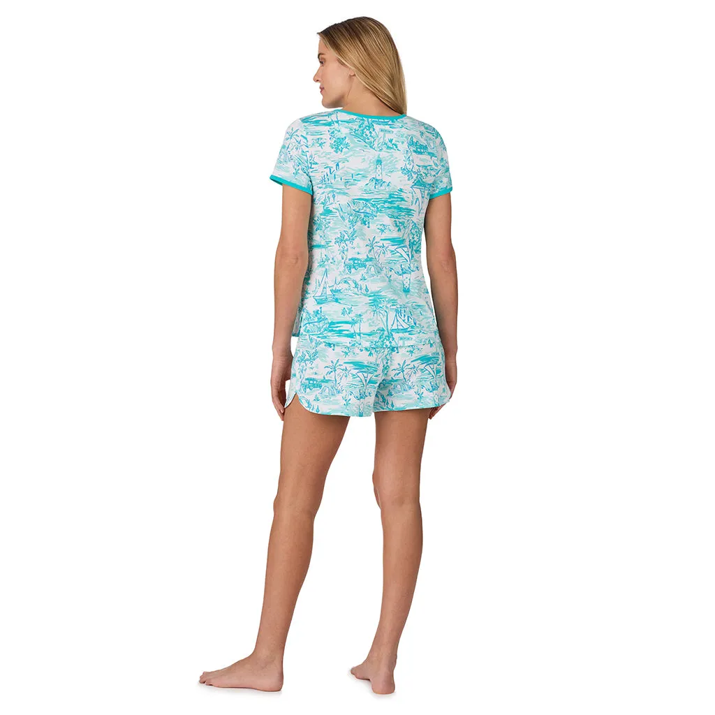 Cotton-Blend Short Sleeve Top with Short Pajama Set