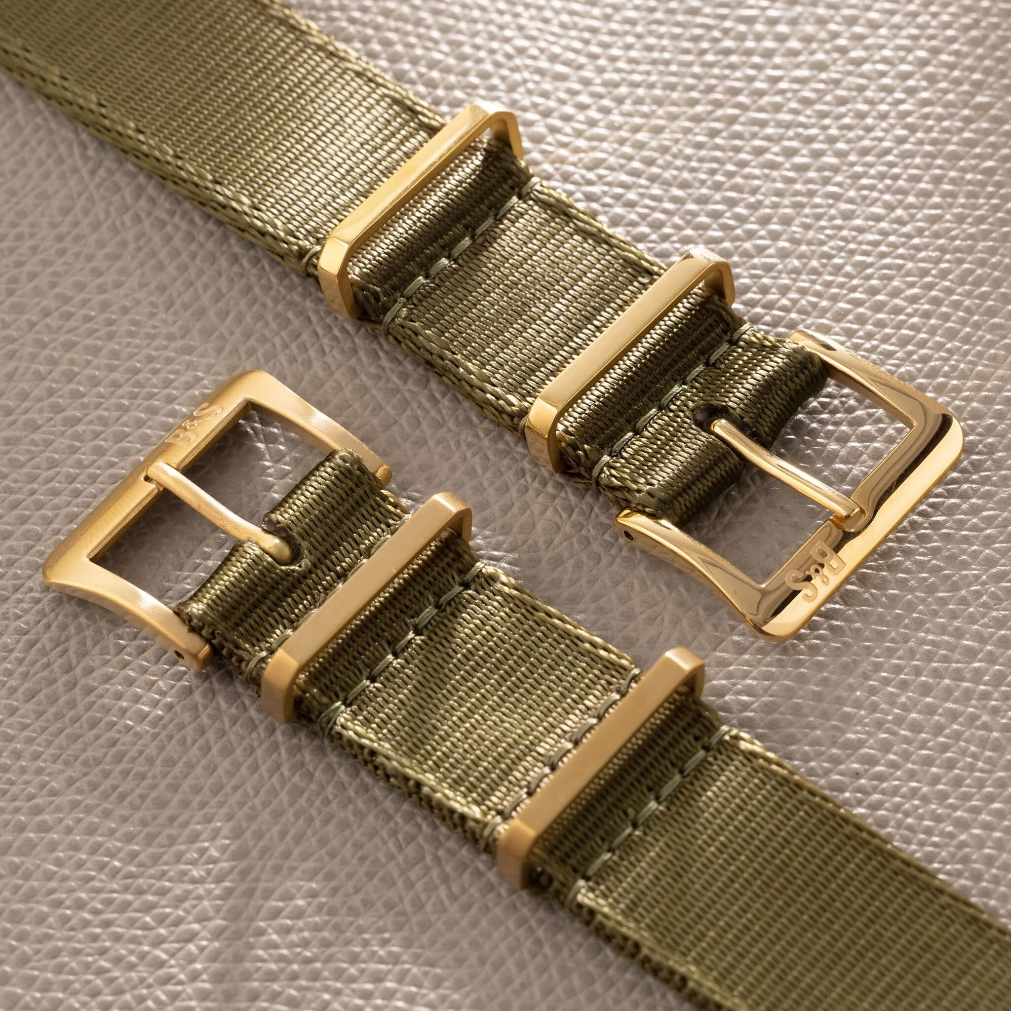 Deluxe Nylon Single Pass Watch Strap Olive Drab Green - Gold Brushed