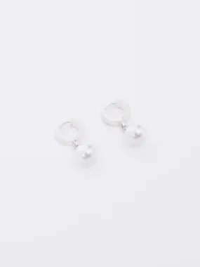 Drop Faux Pearl Huggie Hoop Earrings