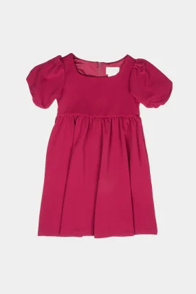 Girls Short Sleeve Texture Pocket Knit Dress