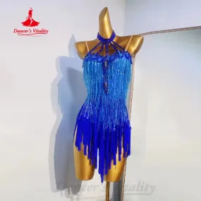 Latin Dance Fringe Dress Women Customsized Senior AB Stones Performance Clothing Tango Chacha Latin Dancing Competition Dresses