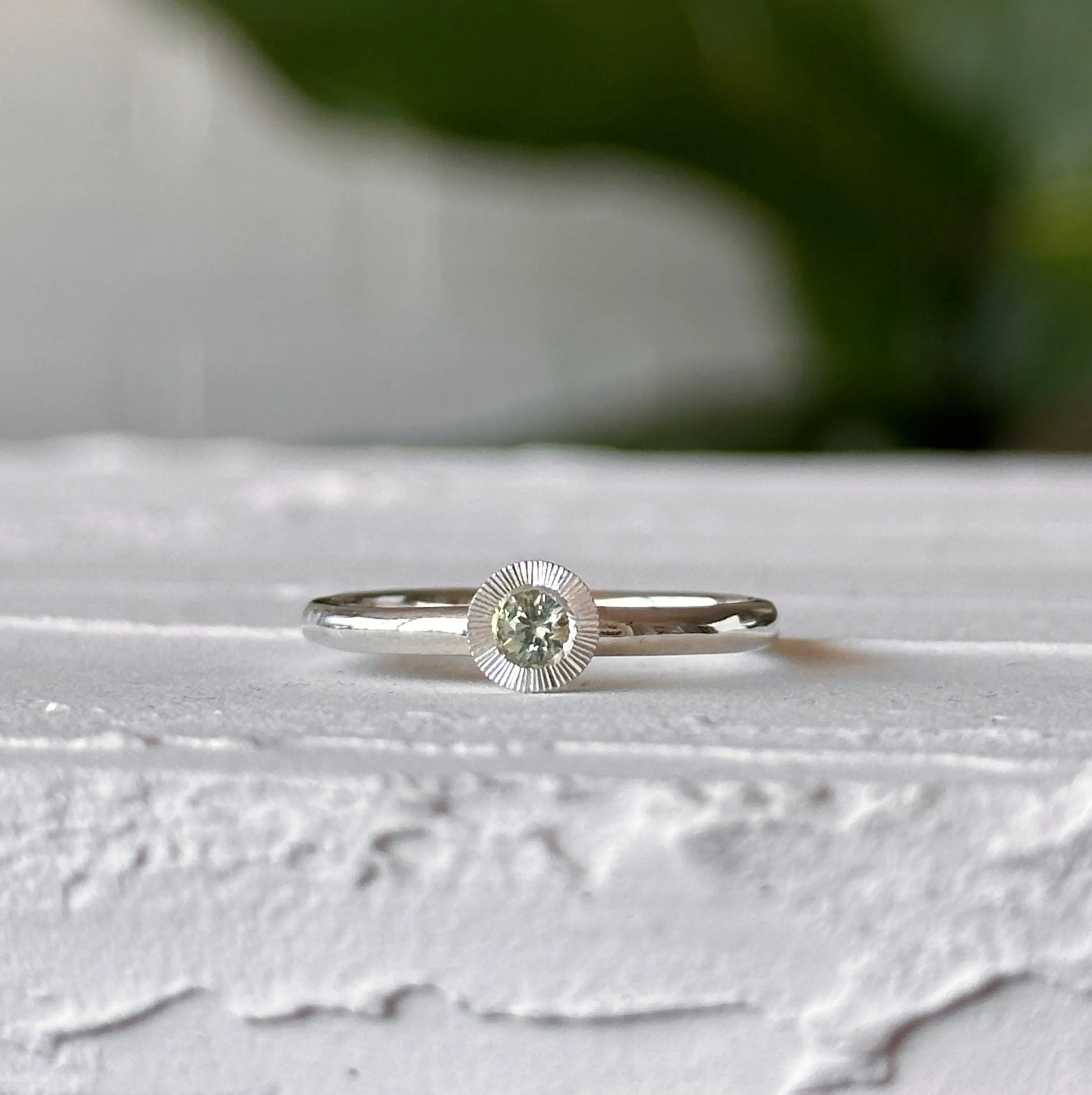 Light Green Montana Sapphire Large Aurora Stacking Ring in Silver