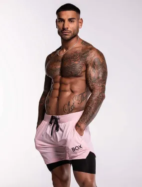 Mens Double Layer Sports Shorts - Pink