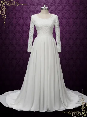 Modest Long Sleeves Chiffon Lace Wedding Dress ALURA