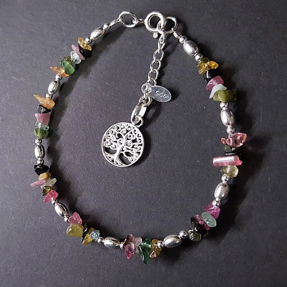 NEW: Tourmaline Bracelet With Tree Of Life, Sterling Silver, Adjustable