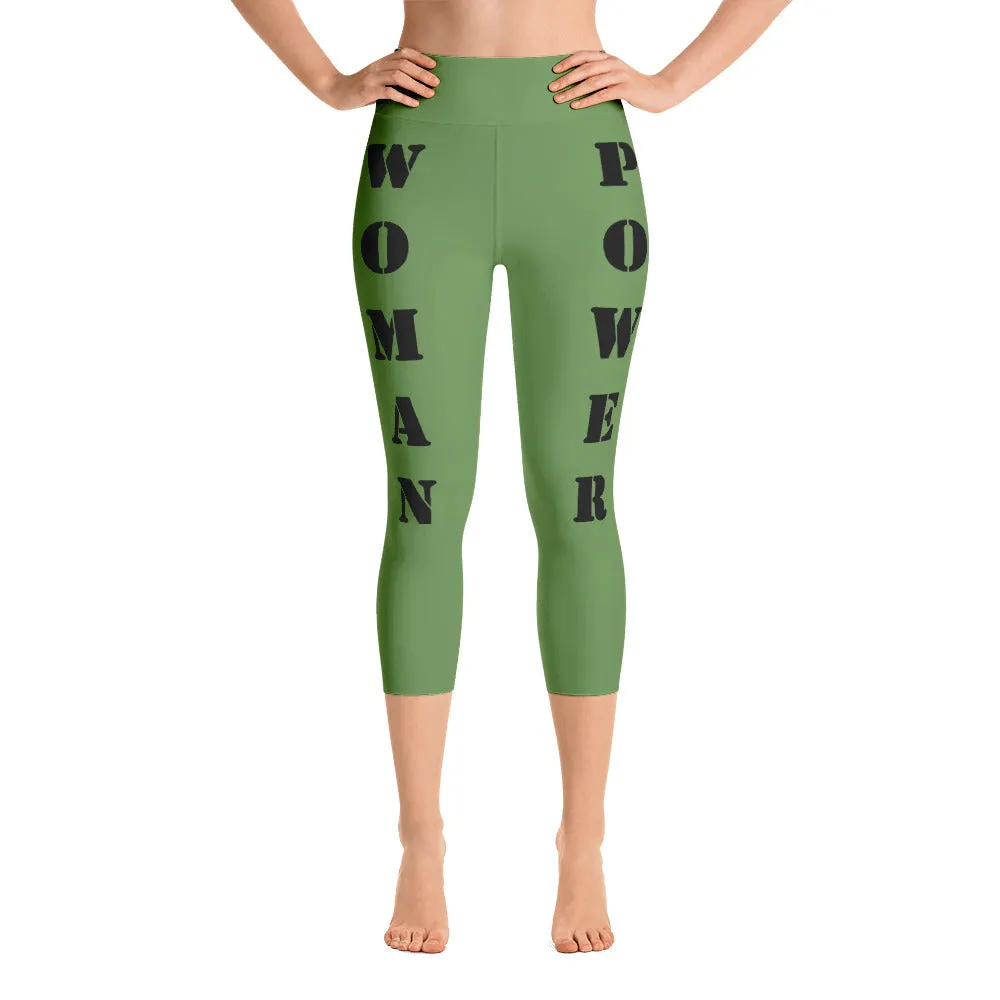 Our best viral leggings moss green woman power black letters