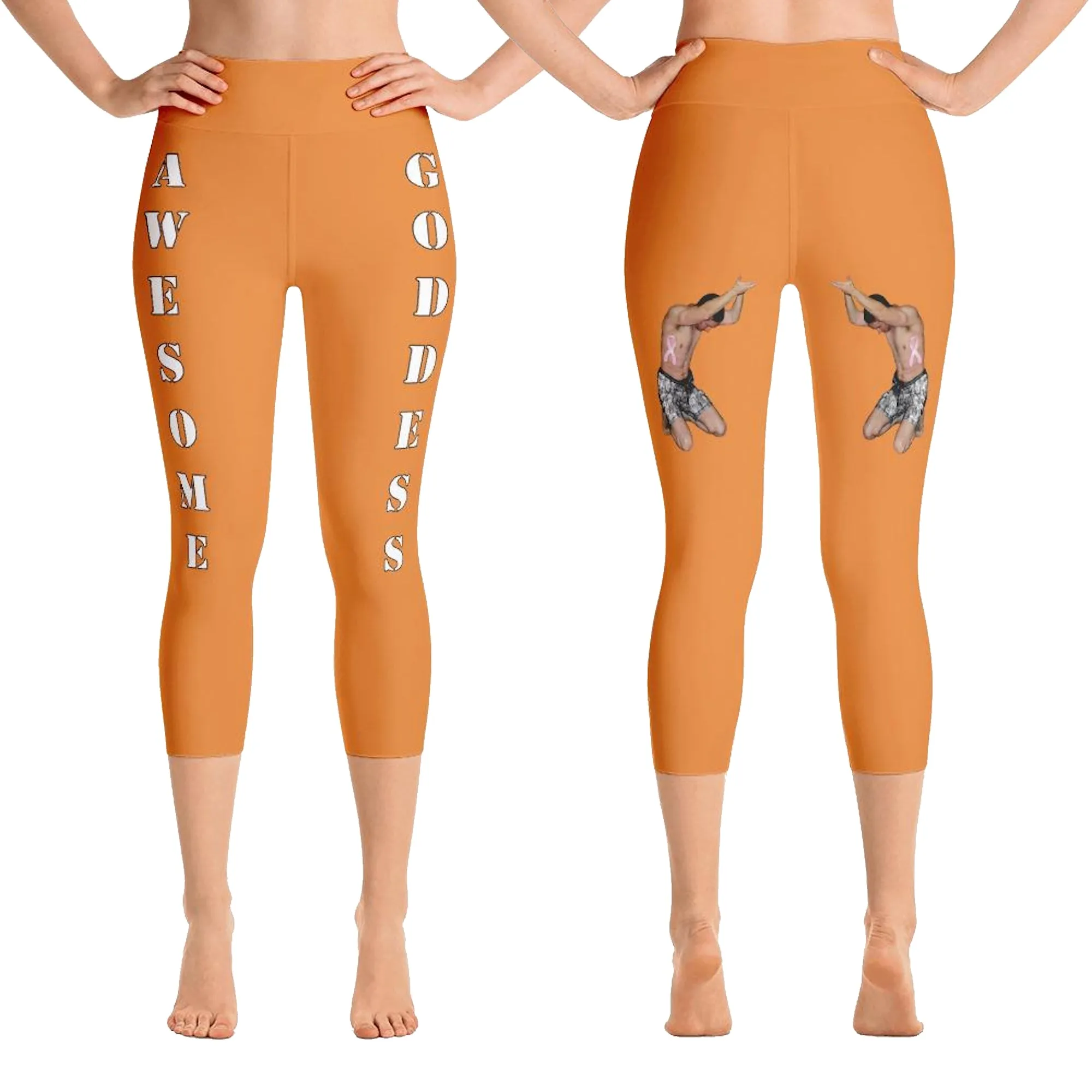 Our best viral leggings orange awesome goddess white letters