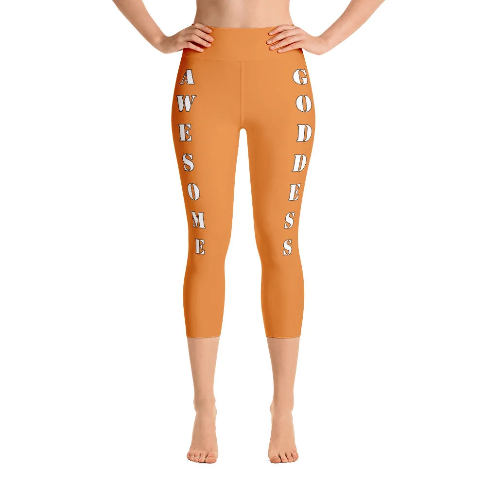 Our best viral leggings orange awesome goddess white letters