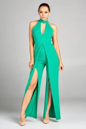 Sleeveless Green Split Leg Jumpsuit