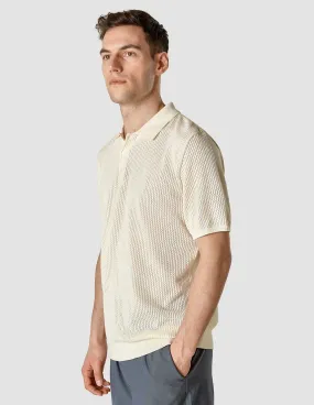 Textured Knitted Short Sleeve Polo Shirt Buttercream