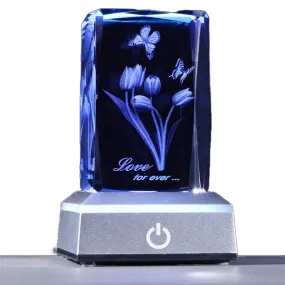 YWHL 3D Engraving Crystal Cube Tulip Flower